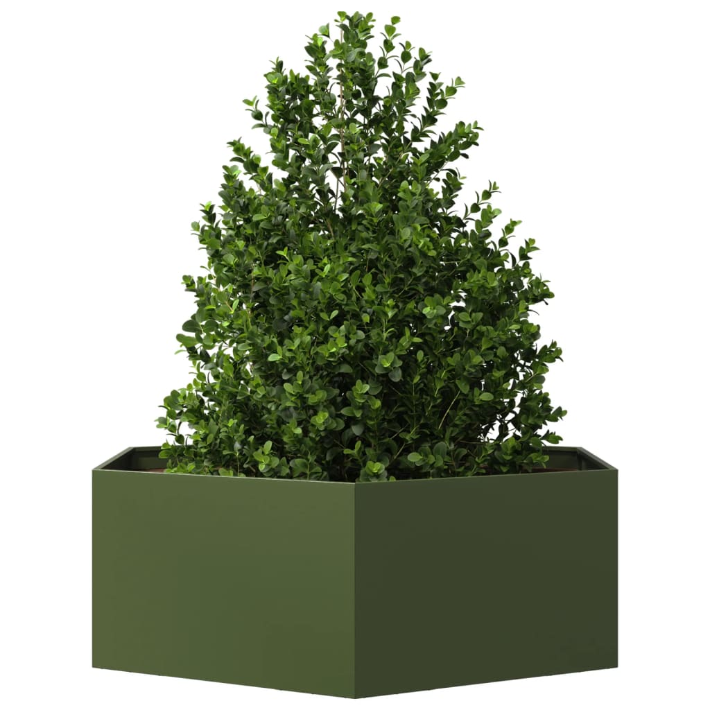 vidaXL Jardinieră grădină verde măsliniu 138x120x45 cm oțel hexagonal vidaXL Jardinieră grădină verde măsliniu 138x120x45 cm oțel hexagonal