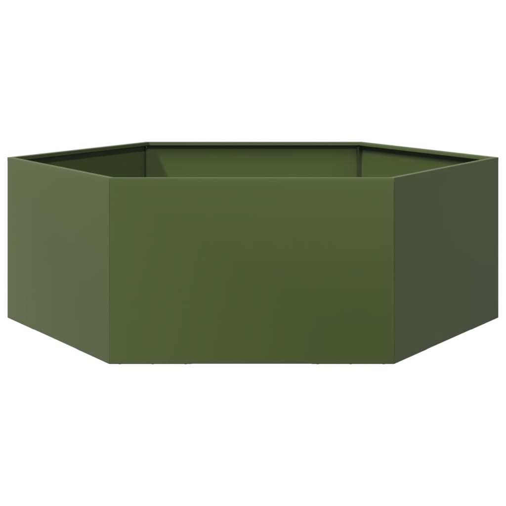 vidaXL Jardinieră grădină verde măsliniu 138x120x45 cm oțel hexagonal vidaXL Jardinieră grădină verde măsliniu 138x120x45 cm oțel hexagonal