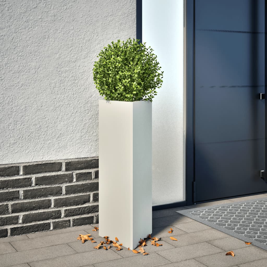 vidaXL Jardinieră de grădină, alb, 30x26x75 cm, oțel, triunghiulară vidaXL Jardinieră de grădină, alb, 30x26x75 cm, oțel, triunghiulară