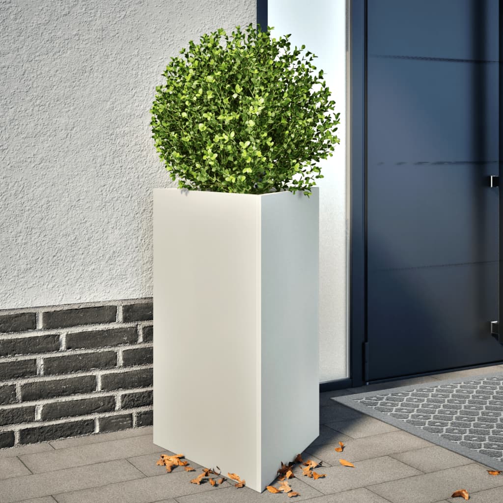 vidaXL Jardiniere grădină, 2 buc., alb, 50x43x75 cm, oțel, triunghi