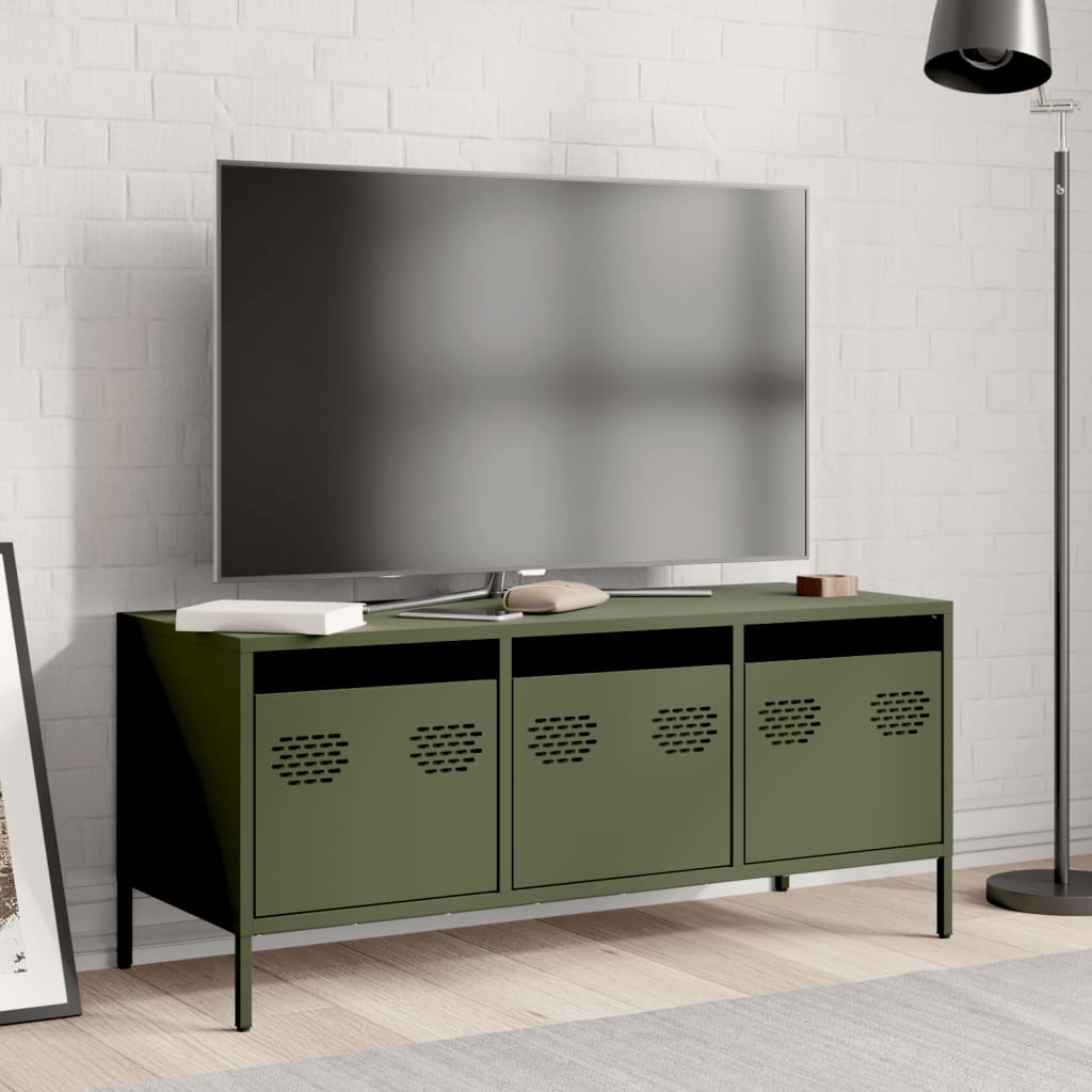 vidaXL Dulap TV, verde măsliniu, 101,5x39x43,5cm, oțel laminat la rece vidaXL Dulap TV, verde măsliniu, 101,5x39x43,5cm, oțel laminat la rece