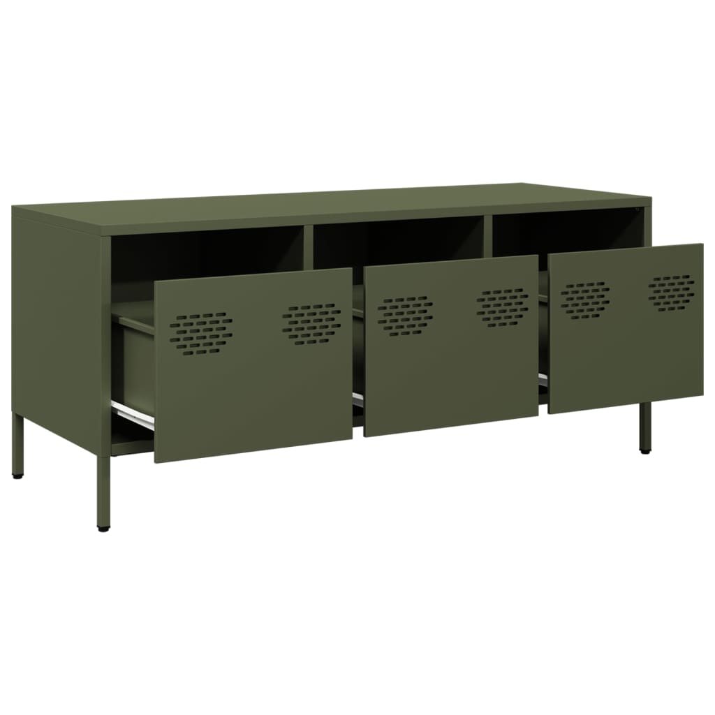 vidaXL Dulap TV, verde măsliniu, 101,5x39x43,5cm, oțel laminat la rece vidaXL Dulap TV, verde măsliniu, 101,5x39x43,5cm, oțel laminat la rece