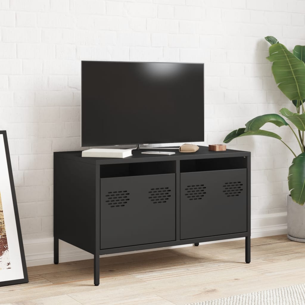 vidaXL Dulap TV, negru, 68x39x43,5 cm, oțel laminat la rece vidaXL Dulap TV, negru, 68x39x43,5 cm, oțel laminat la rece