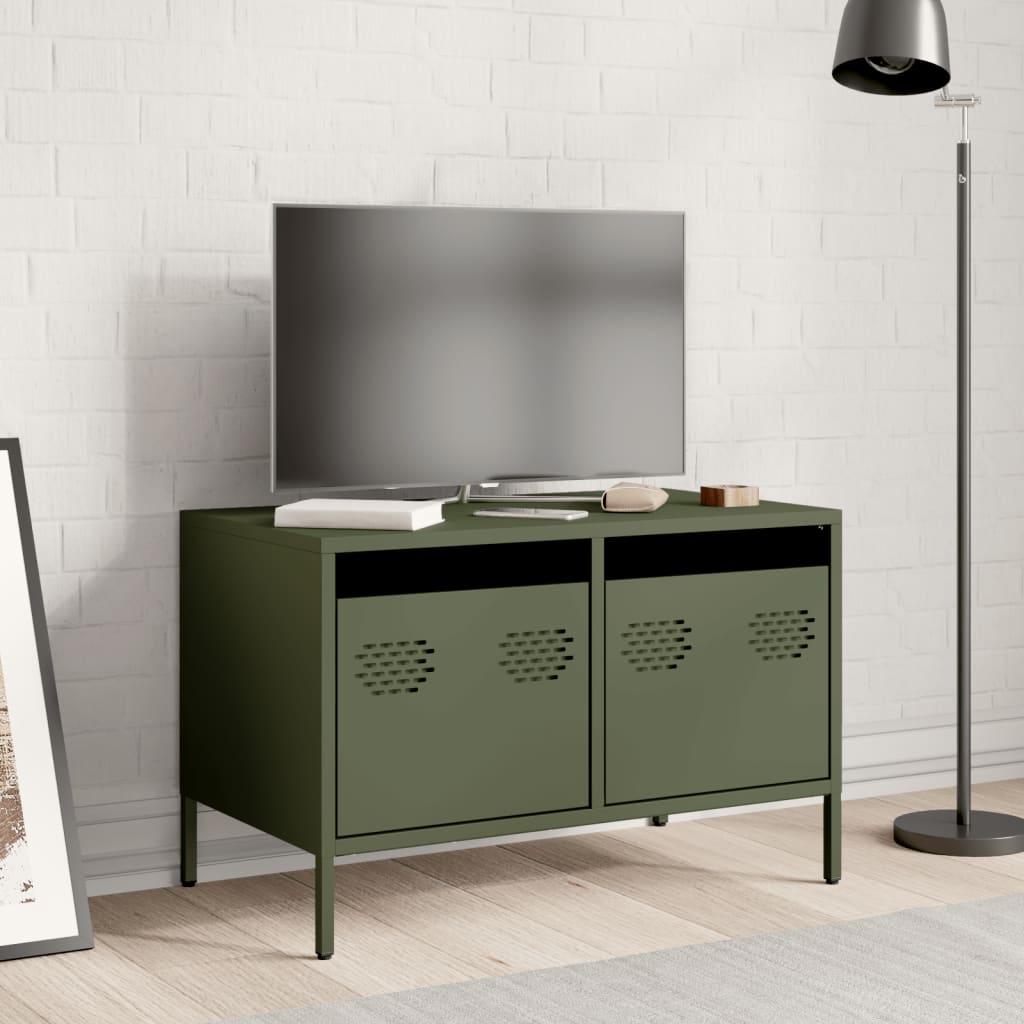 vidaXL Dulap TV, verde măsliniu, 68x39x43,5 cm, oțel laminat la rece vidaXL Dulap TV, verde măsliniu, 68x39x43,5 cm, oțel laminat la rece
