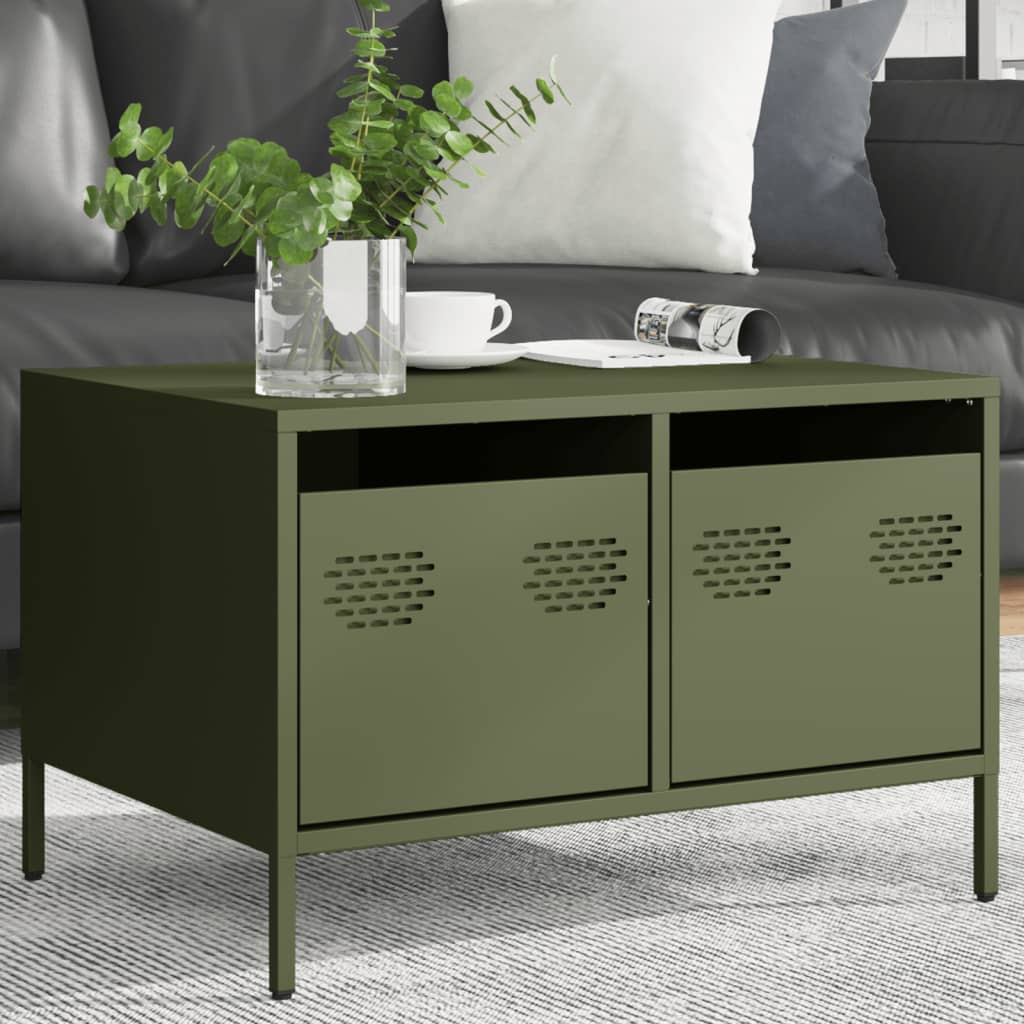 vidaXL Dulap TV, verde măsliniu, 68x50x43,5 cm, oțel laminat la rece vidaXL Dulap TV, verde măsliniu, 68x50x43,5 cm, oțel laminat la rece