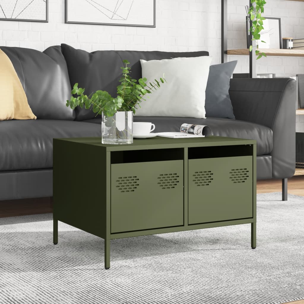 vidaXL Dulap TV, verde măsliniu, 68x50x43,5 cm, oțel laminat la rece vidaXL Dulap TV, verde măsliniu, 68x50x43,5 cm, oțel laminat la rece