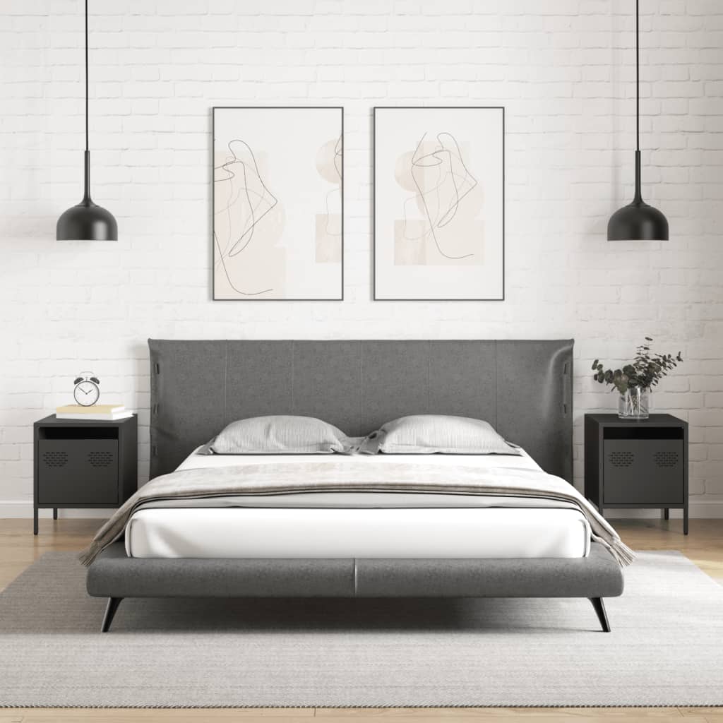 vidaXL Noptiere, 2 buc., negru, 35x39x43,5 cm, oțel vidaXL Noptiere, 2 buc., negru, 35x39x43,5 cm, oțel