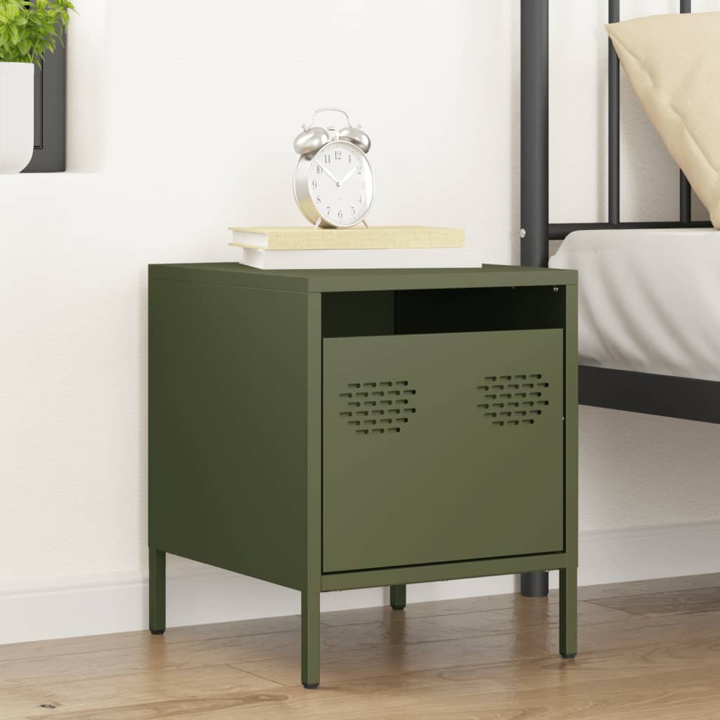 vidaXL Noptieră, verde olive, 35x39x43,5 cm, oțel vidaXL Noptieră, verde olive, 35x39x43,5 cm, oțel