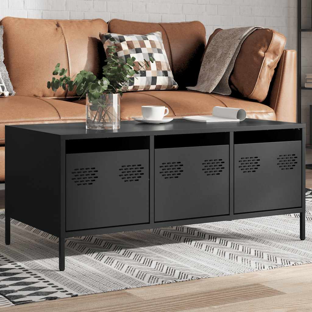 vidaXL Măsuță de cafea, negru, 101,5x50x43,5 cm, oțel laminat la rece