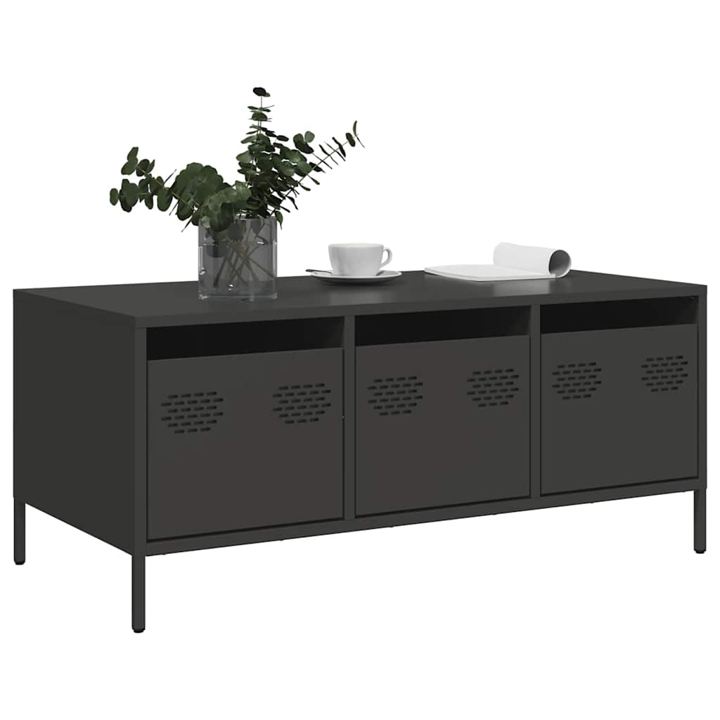 vidaXL Măsuță de cafea, negru, 101,5x50x43,5 cm, oțel laminat la rece