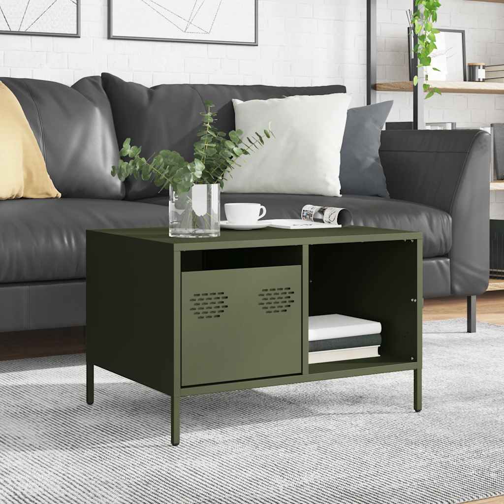 vidaXL Măsuță cafea verde măsliniu 68,5x50x43,5cm oțel laminat la rece vidaXL Măsuță cafea verde măsliniu 68,5x50x43,5cm oțel laminat la rece