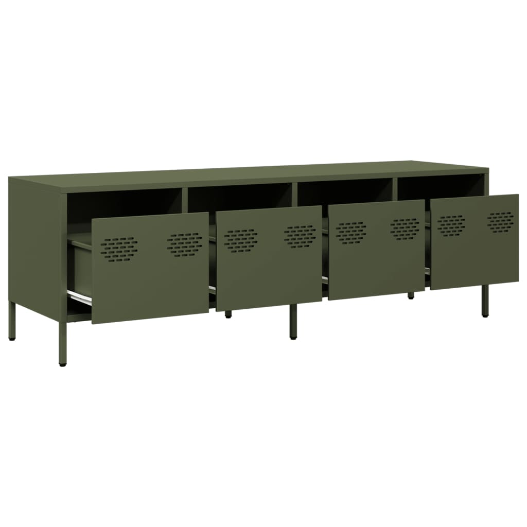 vidaXL Dulap TV, verde măsliniu, 135x39x43,5 cm, oțel laminat la rece vidaXL Dulap TV, verde măsliniu, 135x39x43,5 cm, oțel laminat la rece