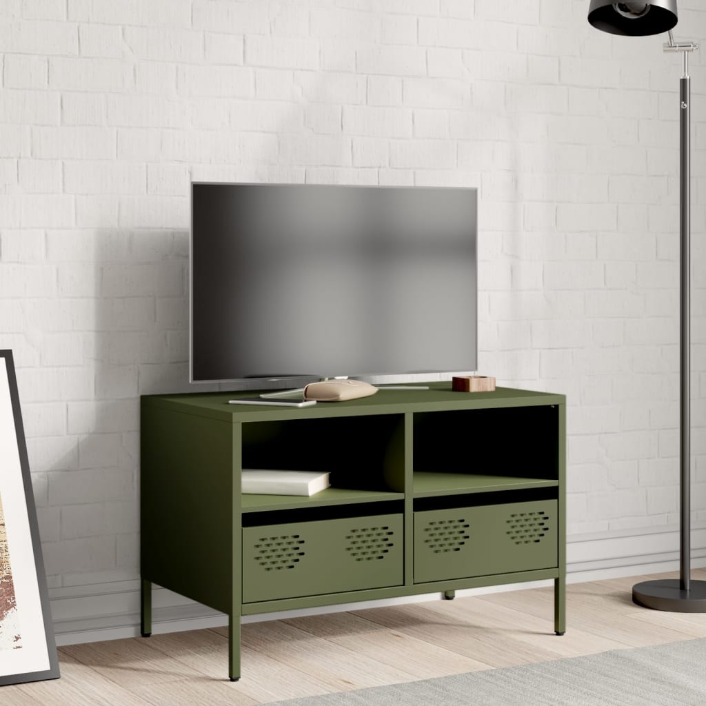 vidaXL Dulap TV, verde măsliniu, 68x39x43,5 cm, oțel laminat la rece vidaXL Dulap TV, verde măsliniu, 68x39x43,5 cm, oțel laminat la rece