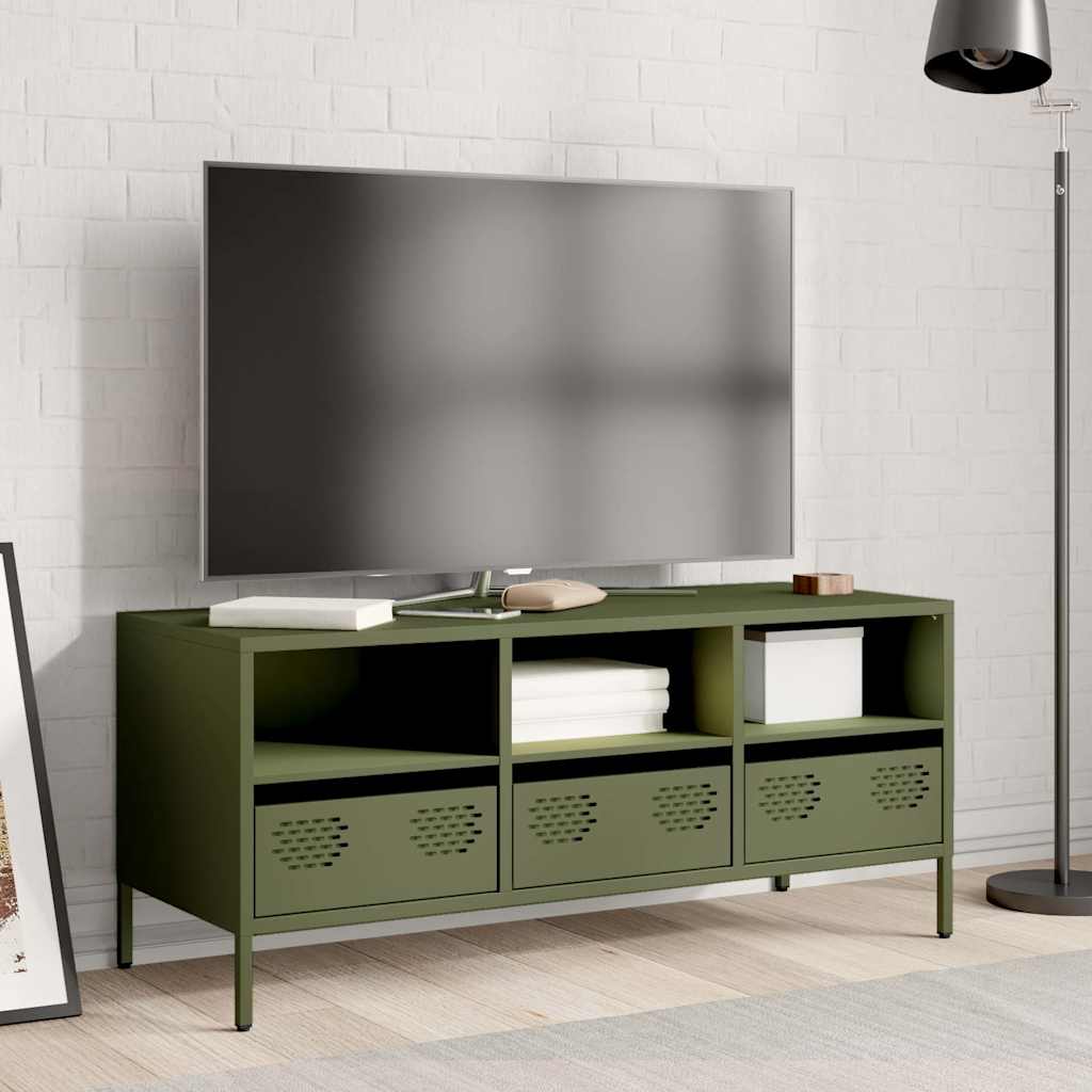 vidaXL Dulap TV, verde măsliniu, 101,5x39x43,5cm, oțel laminat la rece