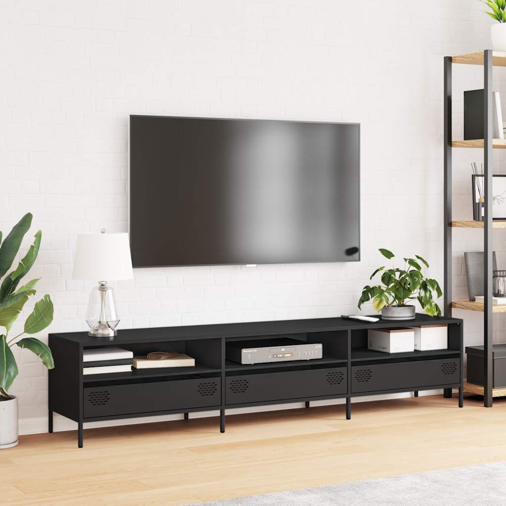vidaXL Dulap TV, negru, 202x39x43,5 cm, oțel laminat la rece vidaXL Dulap TV, negru, 202x39x43,5 cm, oțel laminat la rece