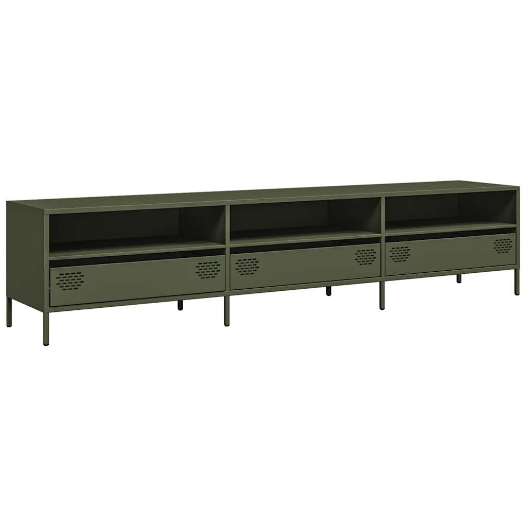 vidaXL Dulap TV, verde măsliniu, 202x39x43,5 cm, oțel laminat la rece vidaXL Dulap TV, verde măsliniu, 202x39x43,5 cm, oțel laminat la rece