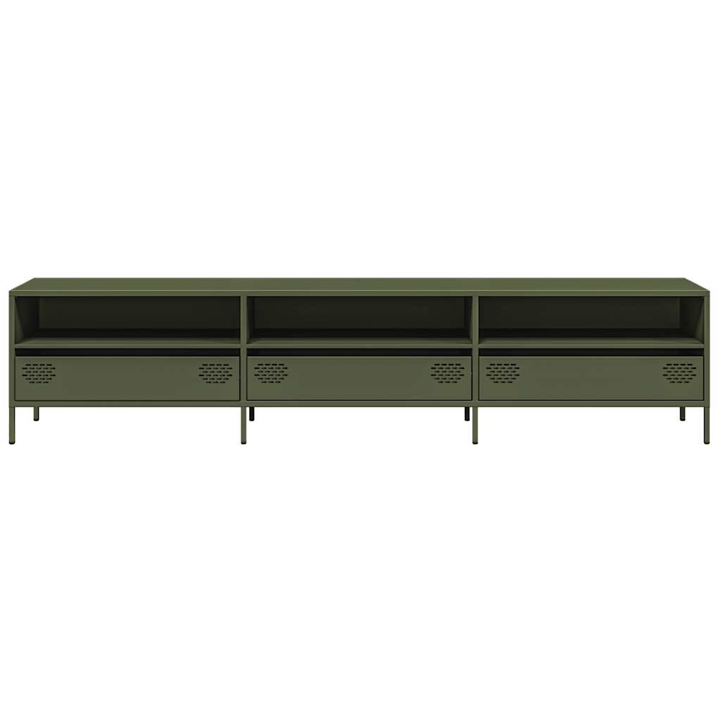 vidaXL Dulap TV, verde măsliniu, 202x39x43,5 cm, oțel laminat la rece vidaXL Dulap TV, verde măsliniu, 202x39x43,5 cm, oțel laminat la rece