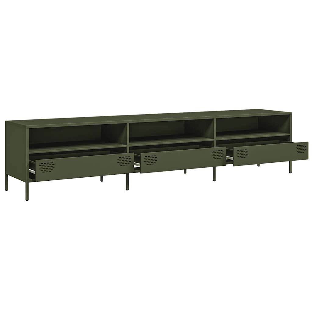 vidaXL Dulap TV, verde măsliniu, 202x39x43,5 cm, oțel laminat la rece vidaXL Dulap TV, verde măsliniu, 202x39x43,5 cm, oțel laminat la rece