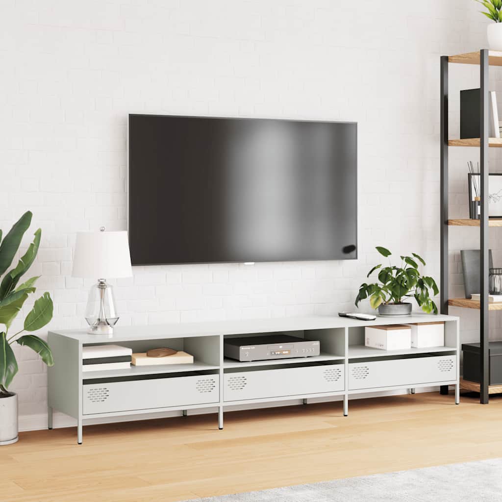 vidaXL Dulap TV, alb, 202x39x43,5 cm, oțel laminat la rece vidaXL Dulap TV, alb, 202x39x43,5 cm, oțel laminat la rece