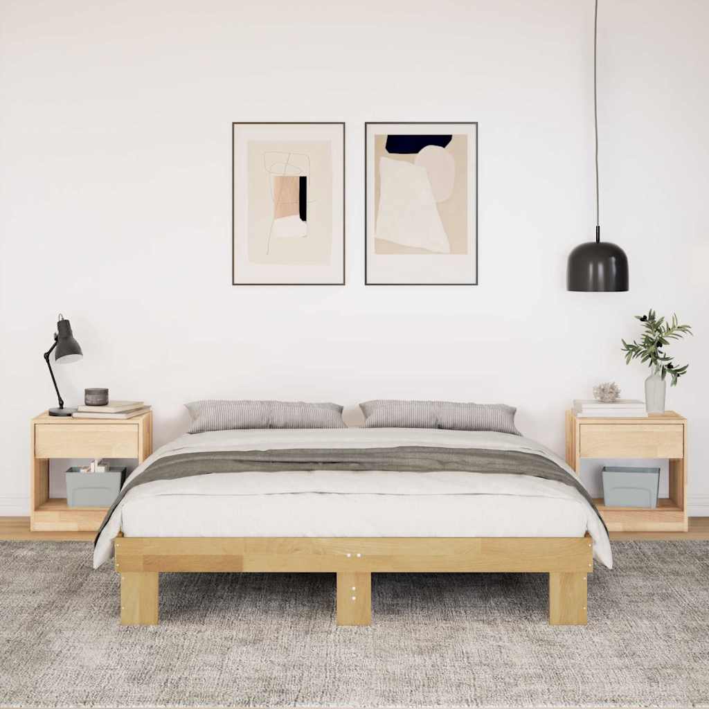 vidaXL Cadru de pat fără saltea 135x190 cm din lemn masiv de stejar vidaXL Cadru de pat fără saltea 135x190 cm din lemn masiv de stejar