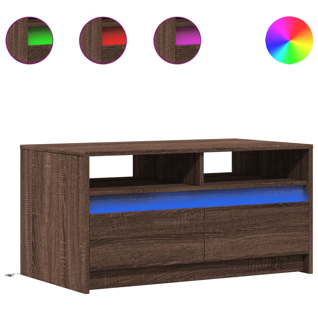 vidaXL Măsuță de cafea cu lumini LED, stejar maro, lemn prelucrat vidaXL Măsuță de cafea cu lumini LED, stejar maro, lemn prelucrat