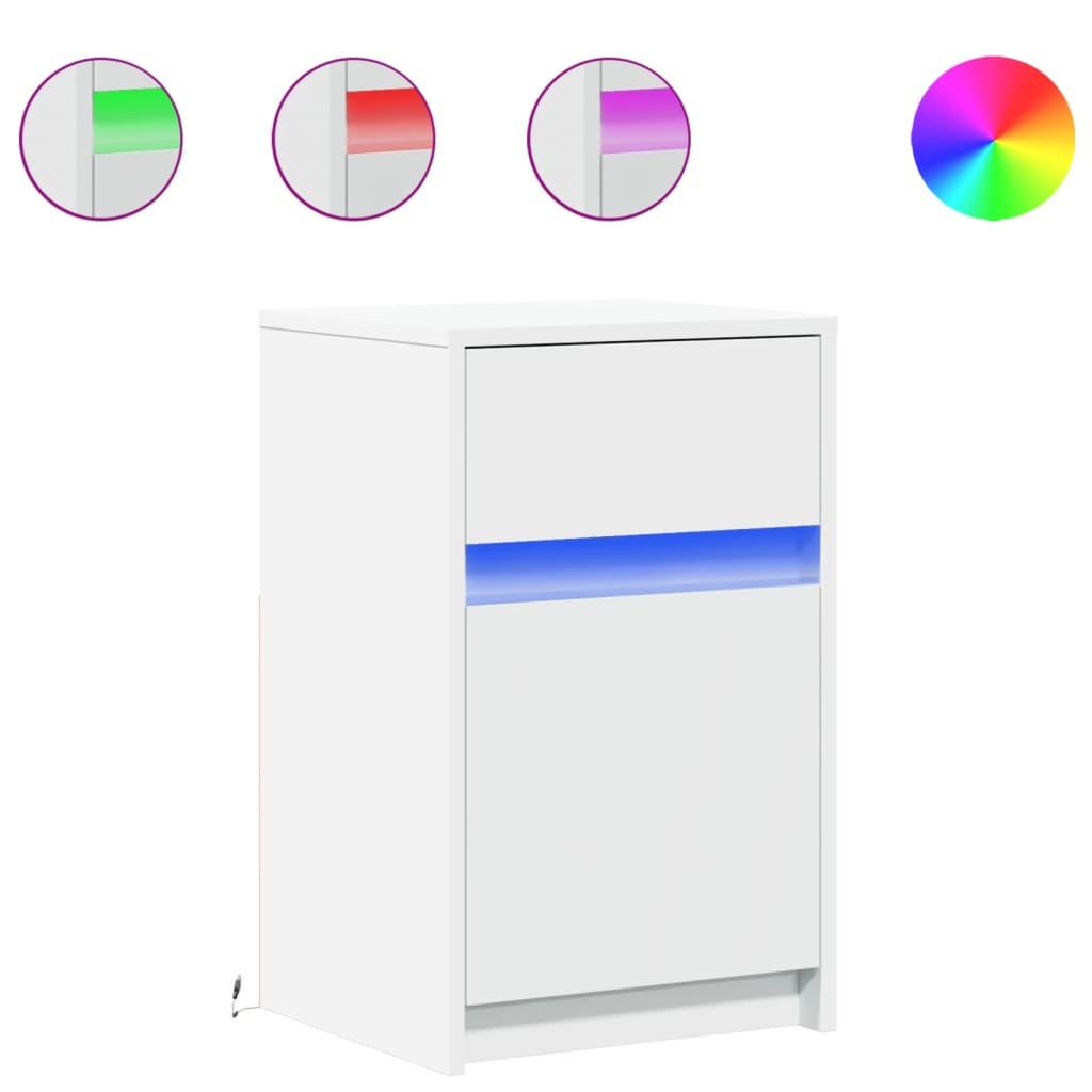 vidaXL Noptieră cu lumini LED, alb, lemn prelucrat vidaXL Noptieră cu lumini LED, alb, lemn prelucrat