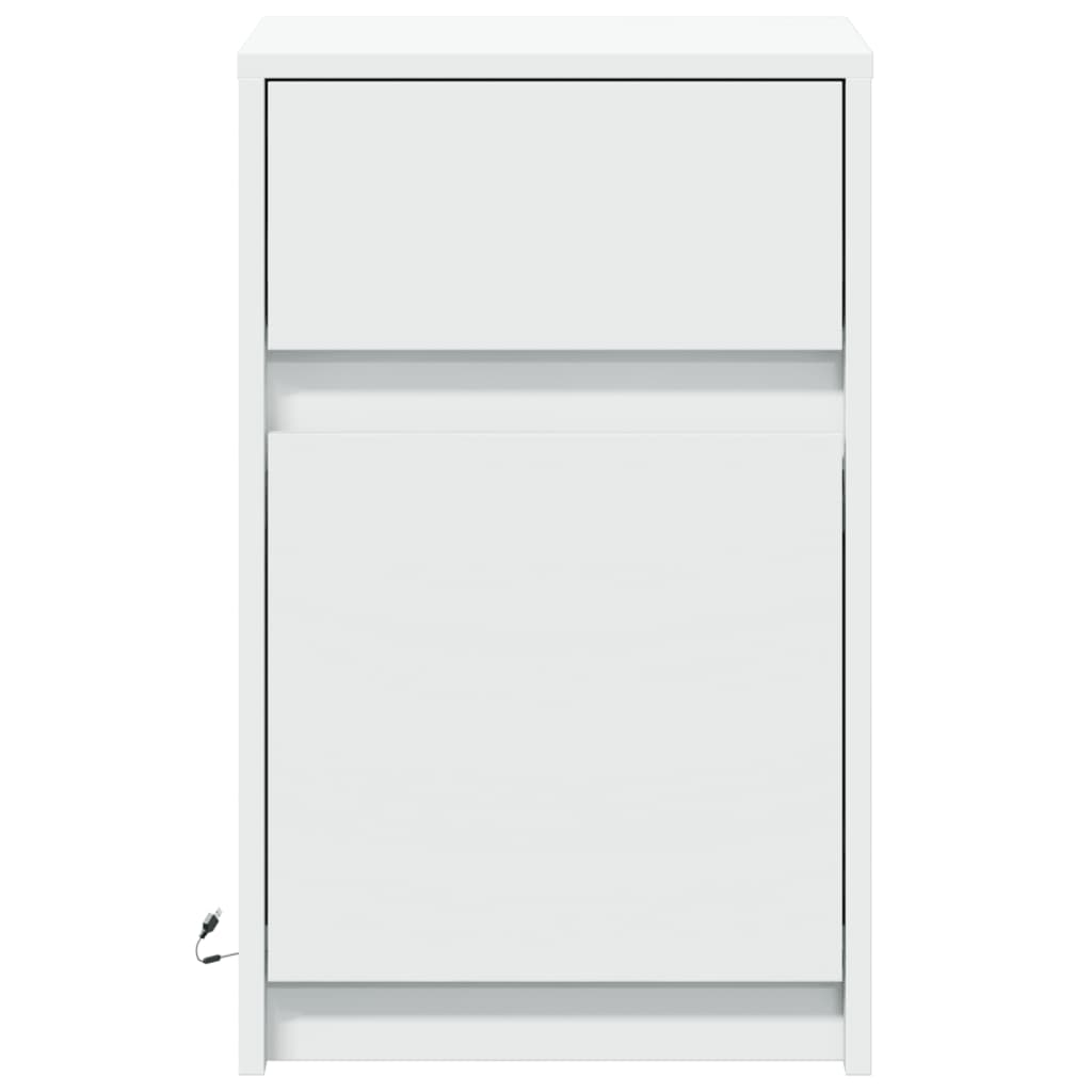 vidaXL Noptieră cu lumini LED, alb, lemn prelucrat vidaXL Noptieră cu lumini LED, alb, lemn prelucrat