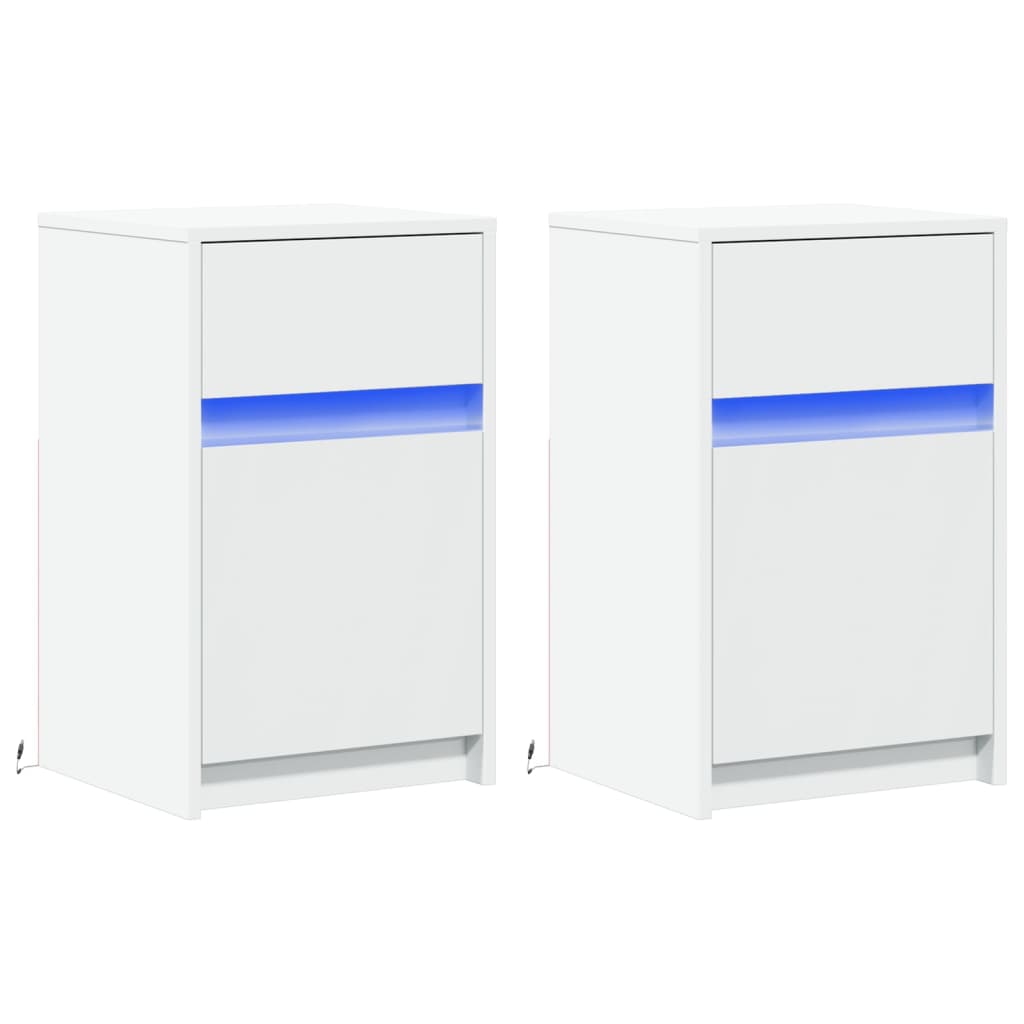 vidaXL Noptiere cu lumini LED, 2 buc., alb, lemn prelucrat