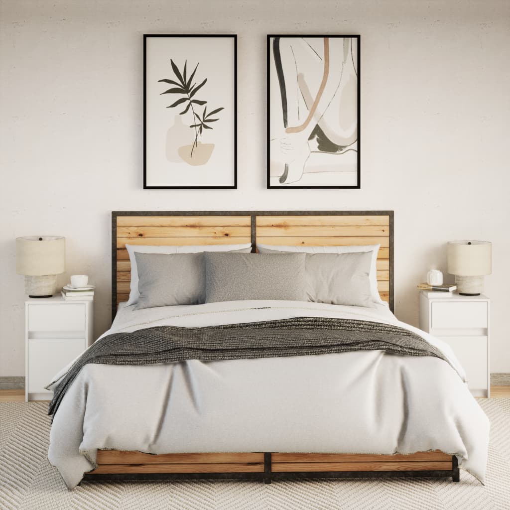 vidaXL Noptiere cu lumini LED, 2 buc., alb, lemn prelucrat