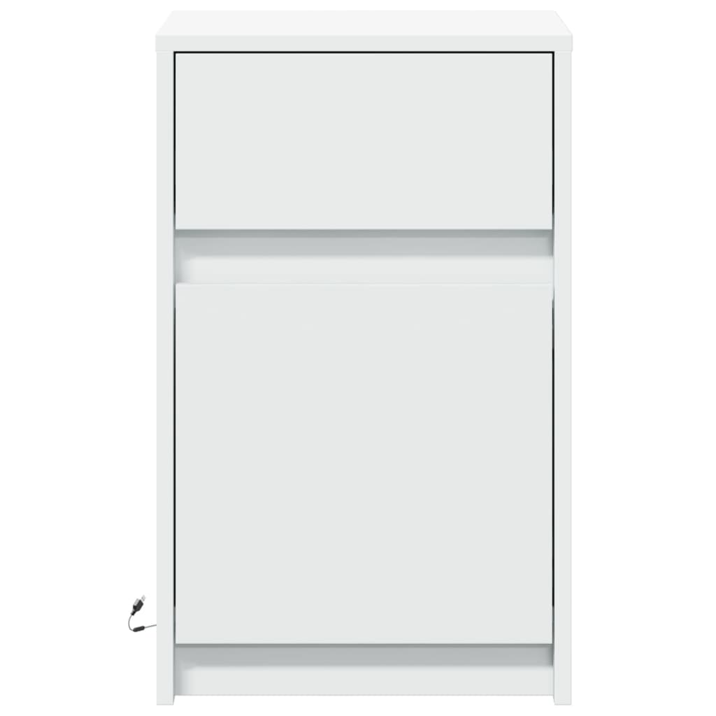 vidaXL Noptiere cu lumini LED, 2 buc., alb, lemn prelucrat