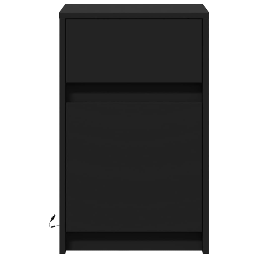 vidaXL Noptieră cu lumini LED, negru, lemn prelucrat vidaXL Noptieră cu lumini LED, negru, lemn prelucrat