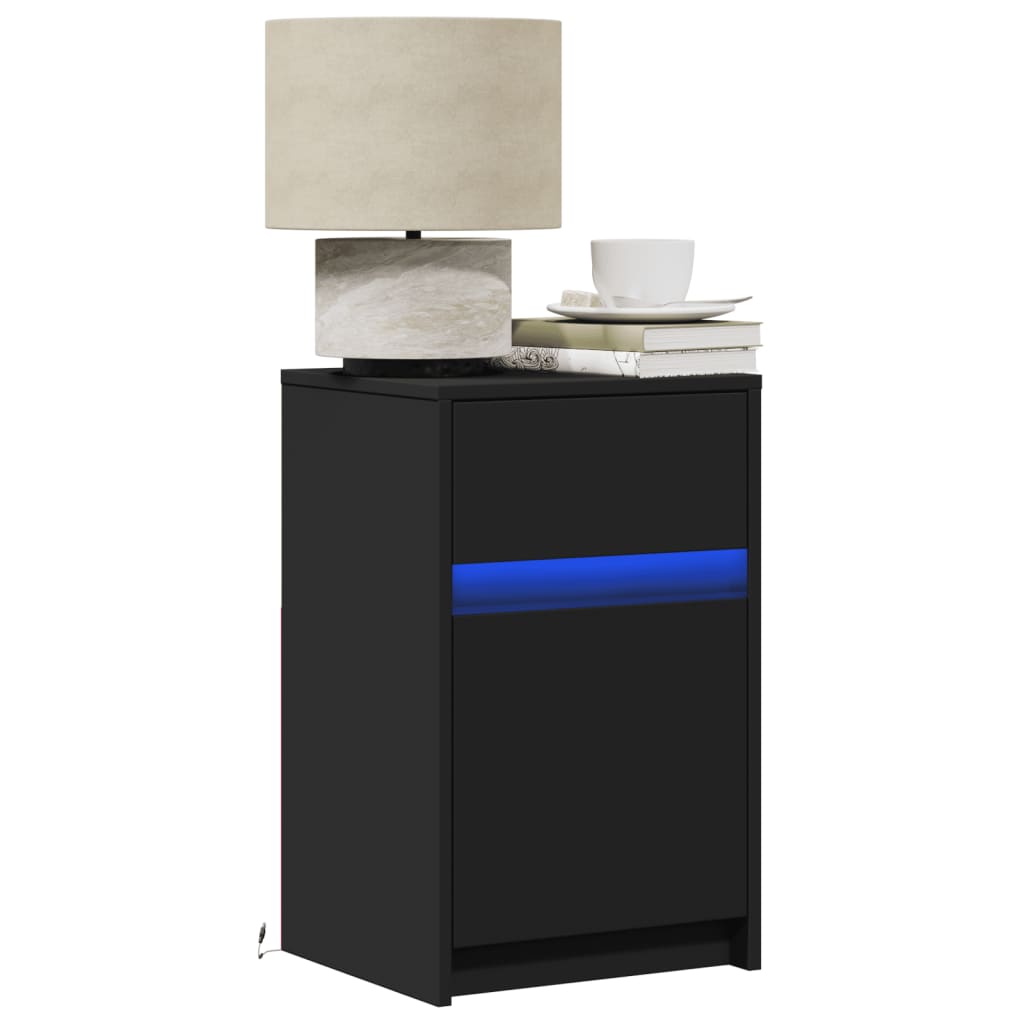 vidaXL Noptieră cu lumini LED, negru, lemn prelucrat vidaXL Noptieră cu lumini LED, negru, lemn prelucrat
