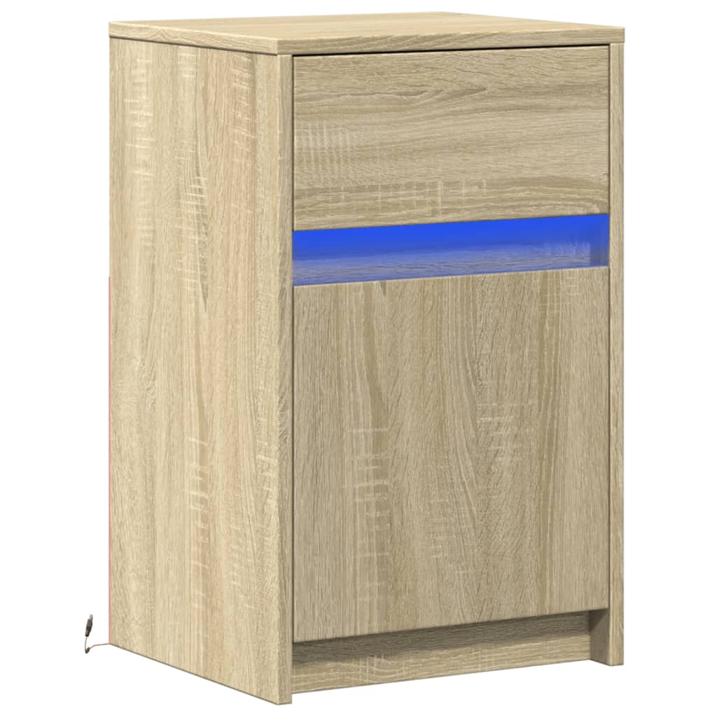 vidaXL Noptieră cu lumini LED, stejar sonoma, lemn prelucrat vidaXL Noptieră cu lumini LED, stejar sonoma, lemn prelucrat