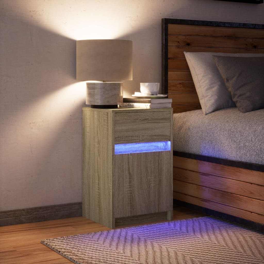 vidaXL Noptieră cu lumini LED, stejar sonoma, lemn prelucrat vidaXL Noptieră cu lumini LED, stejar sonoma, lemn prelucrat
