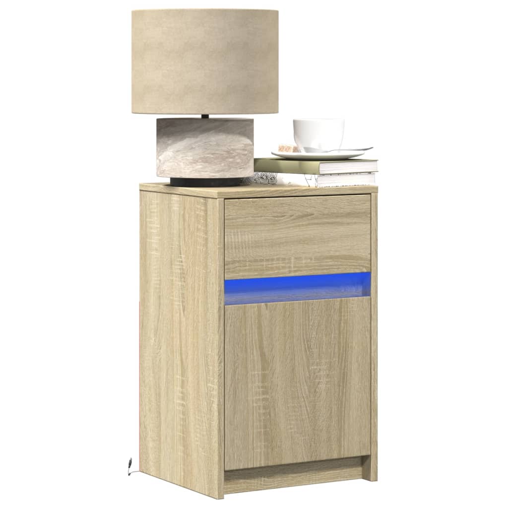 vidaXL Noptieră cu lumini LED, stejar sonoma, lemn prelucrat vidaXL Noptieră cu lumini LED, stejar sonoma, lemn prelucrat