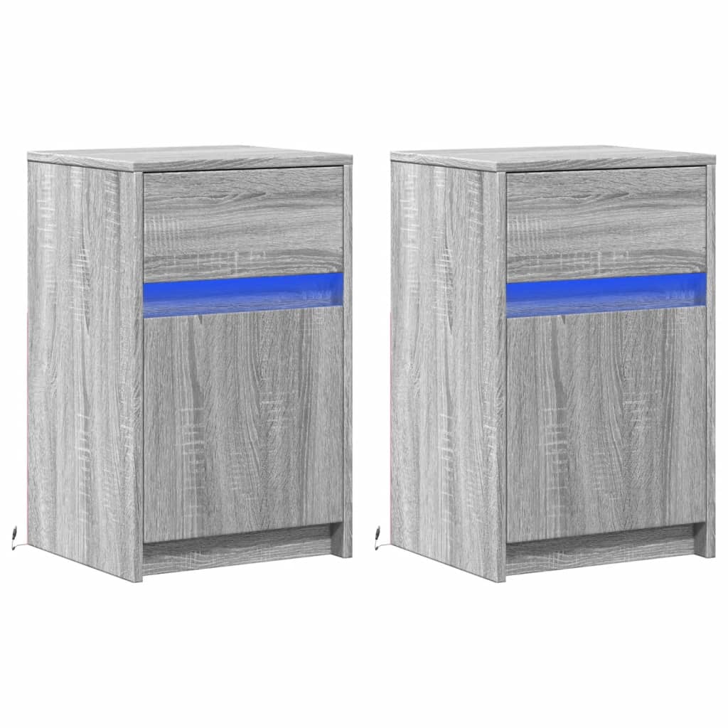 vidaXL Noptiere cu lumini LED, 2 buc., sonoma gri, lemn prelucrat