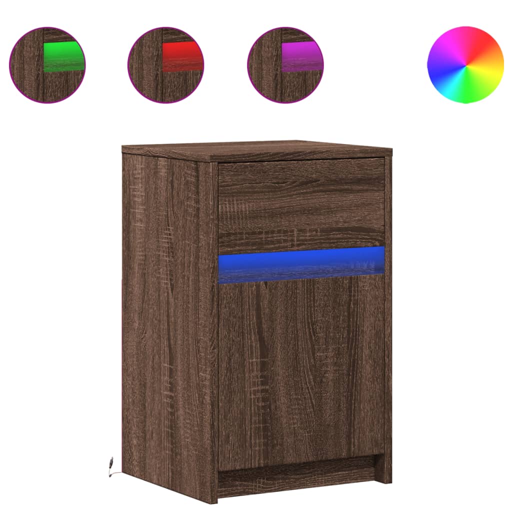 vidaXL Noptieră cu lumini LED, stejar maro, lemn prelucrat vidaXL Noptieră cu lumini LED, stejar maro, lemn prelucrat