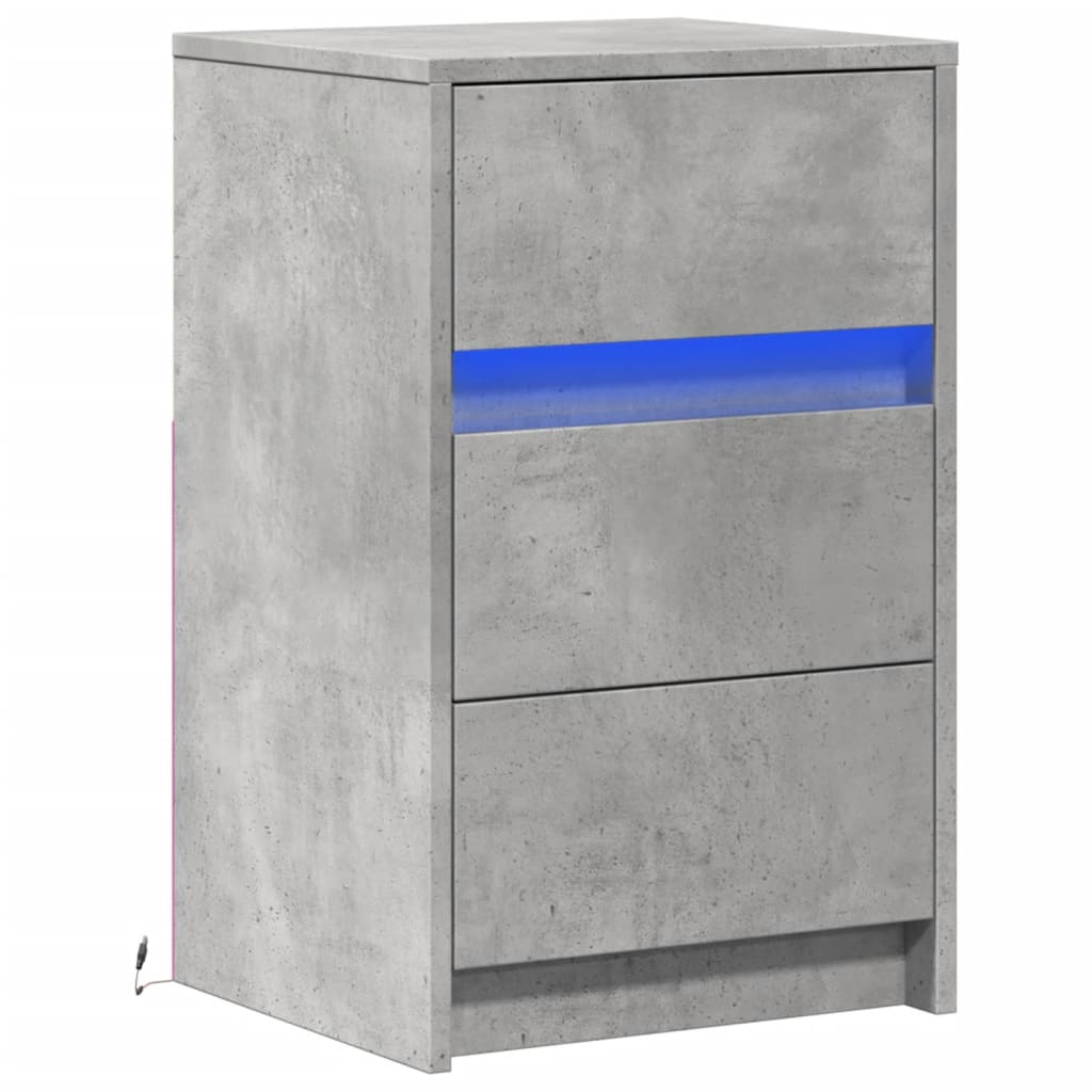 vidaXL Noptieră cu lumini LED, gri beton, lemn prelucrat vidaXL Noptieră cu lumini LED, gri beton, lemn prelucrat