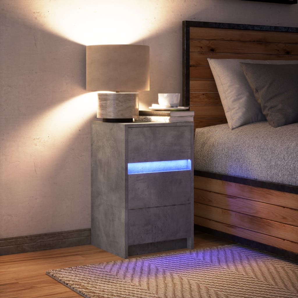 vidaXL Noptieră cu lumini LED, gri beton, lemn prelucrat vidaXL Noptieră cu lumini LED, gri beton, lemn prelucrat