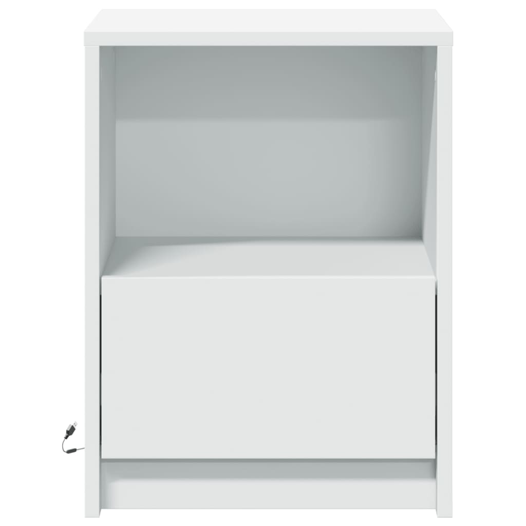 vidaXL Noptieră cu lumini LED, alb, lemn prelucrat vidaXL Noptieră cu lumini LED, alb, lemn prelucrat