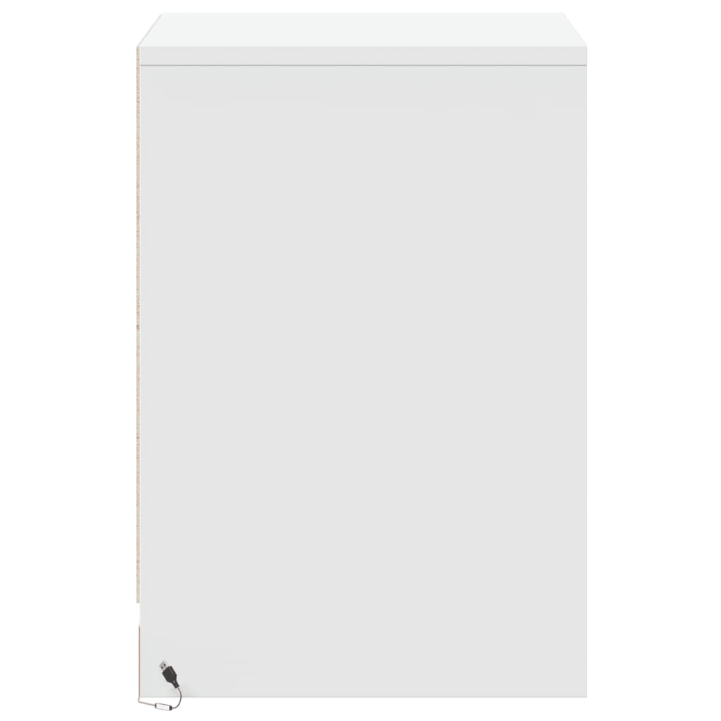 vidaXL Noptieră cu lumini LED, alb, lemn prelucrat vidaXL Noptieră cu lumini LED, alb, lemn prelucrat