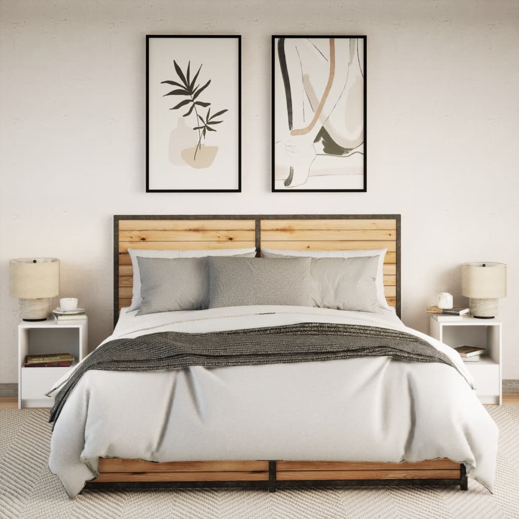 vidaXL Noptiere cu lumini LED, 2 buc., alb, lemn prelucrat