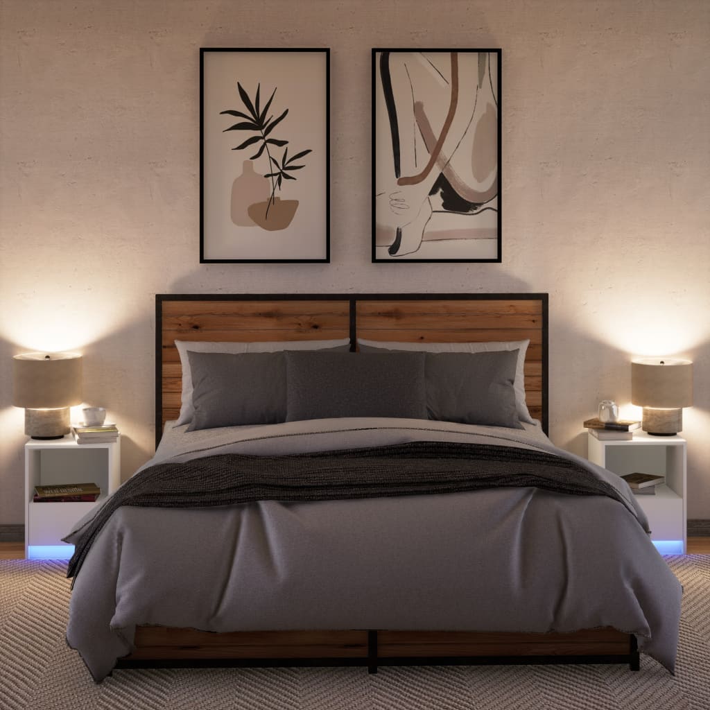 vidaXL Noptiere cu lumini LED, 2 buc., alb, lemn prelucrat