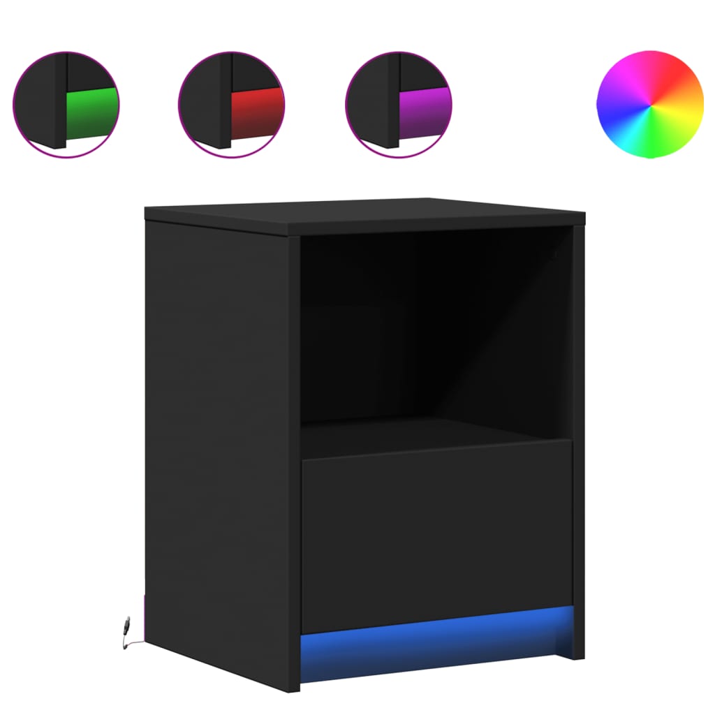 vidaXL Noptiere cu lumini LED, 2 buc., negru, lemn prelucrat vidaXL Noptiere cu lumini LED, 2 buc., negru, lemn prelucrat