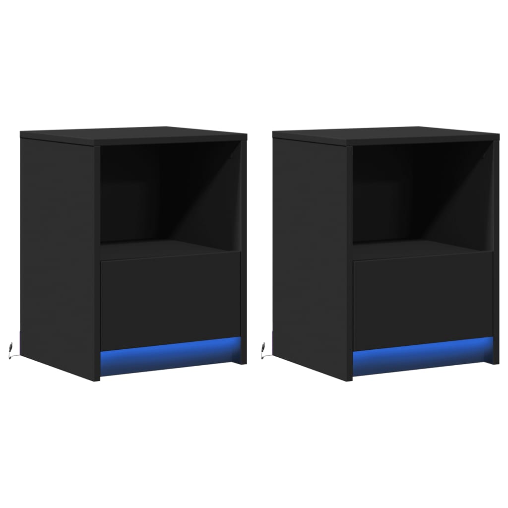 vidaXL Noptiere cu lumini LED, 2 buc., negru, lemn prelucrat vidaXL Noptiere cu lumini LED, 2 buc., negru, lemn prelucrat