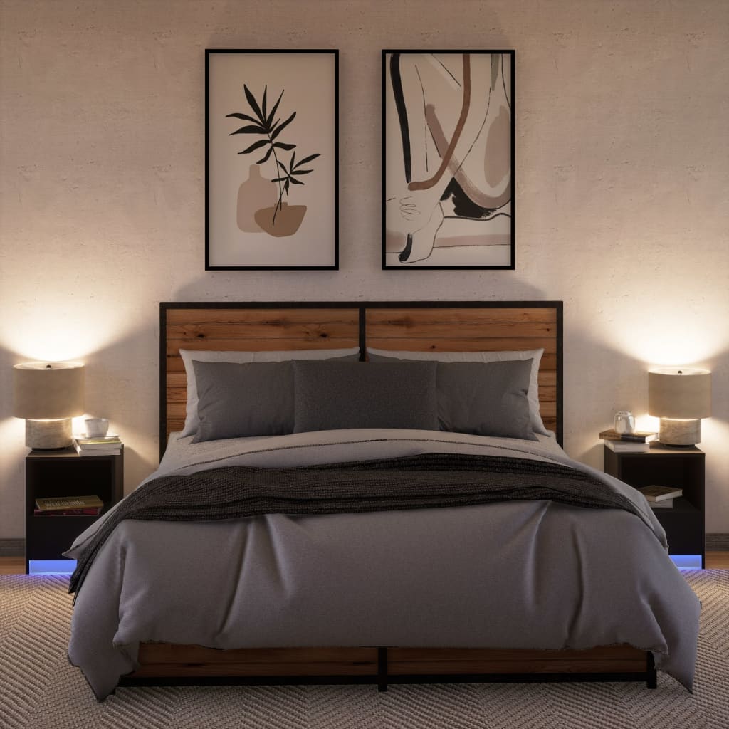 vidaXL Noptiere cu lumini LED, 2 buc., negru, lemn prelucrat vidaXL Noptiere cu lumini LED, 2 buc., negru, lemn prelucrat