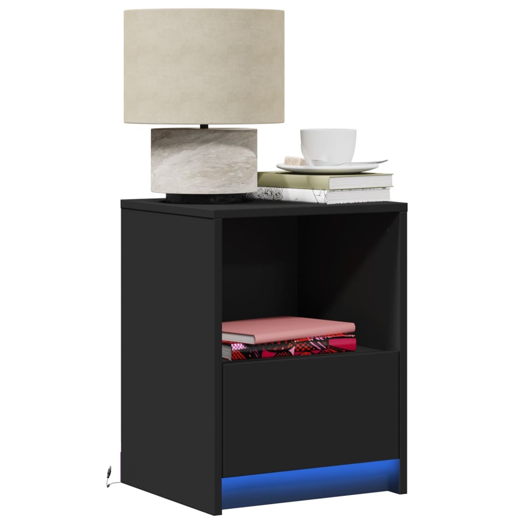 vidaXL Noptiere cu lumini LED, 2 buc., negru, lemn prelucrat vidaXL Noptiere cu lumini LED, 2 buc., negru, lemn prelucrat