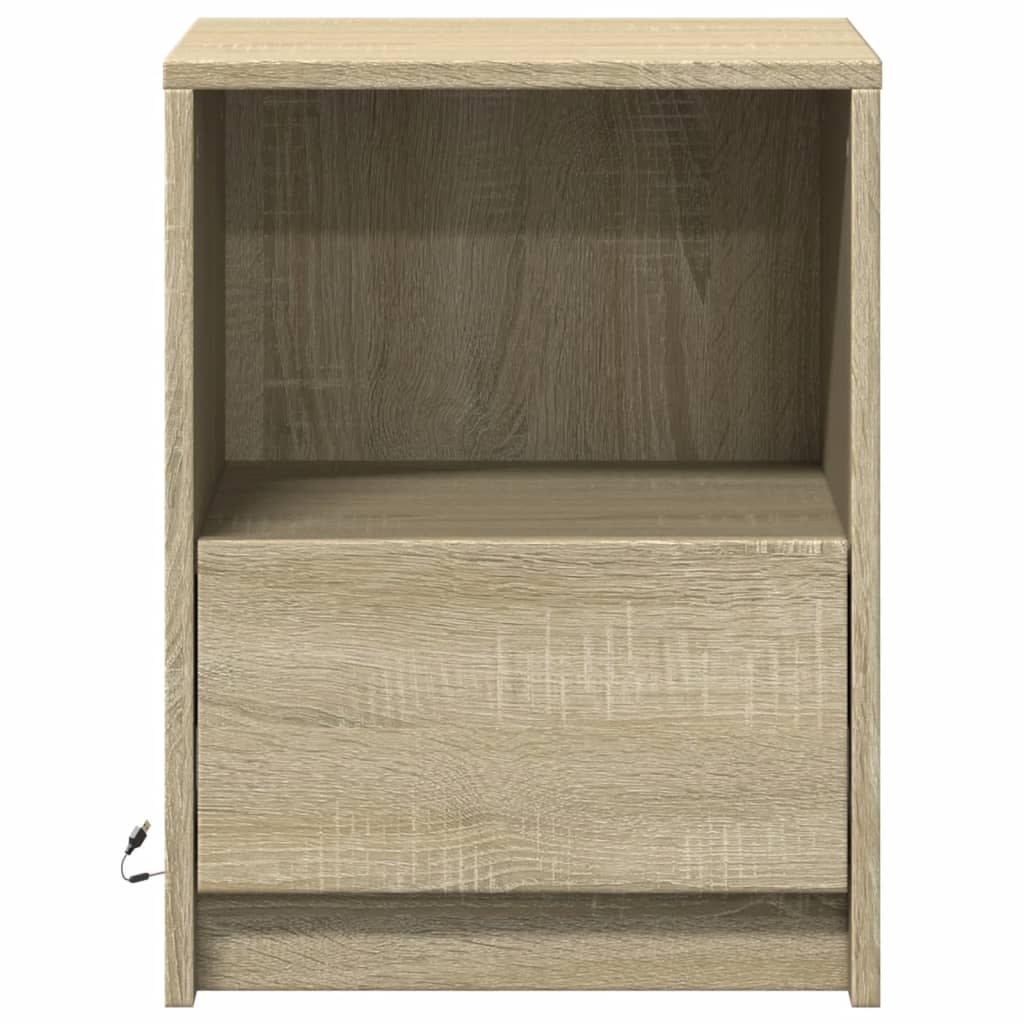 vidaXL Noptieră cu lumini LED, stejar sonoma, lemn prelucrat vidaXL Noptieră cu lumini LED, stejar sonoma, lemn prelucrat