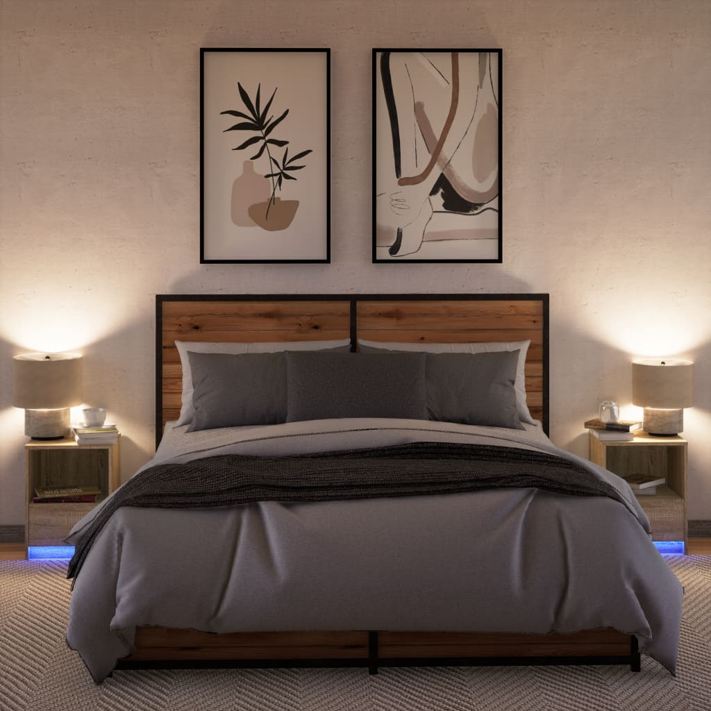 vidaXL Noptiere cu lumini LED, 2 buc., stejar sonoma, lemn prelucrat