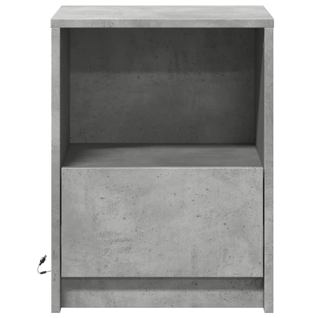 vidaXL Noptieră cu lumini LED, gri beton, lemn prelucrat vidaXL Noptieră cu lumini LED, gri beton, lemn prelucrat